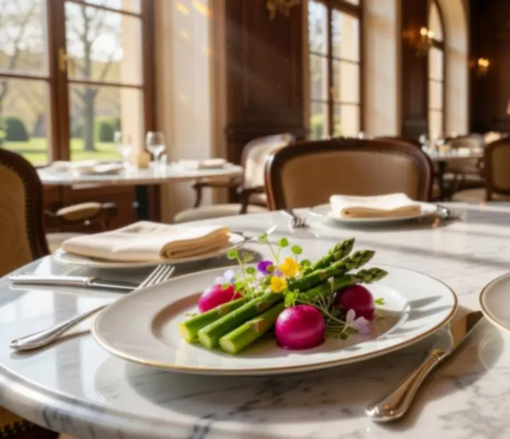 Elegánsan tálalt, szezonális gourmet fogások finom terítéssel egy budapesti fine dining étteremben