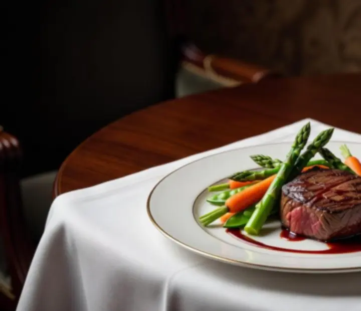 Gourmet éttermi főétel elegáns tálalással egy budapesti fine dining étteremben