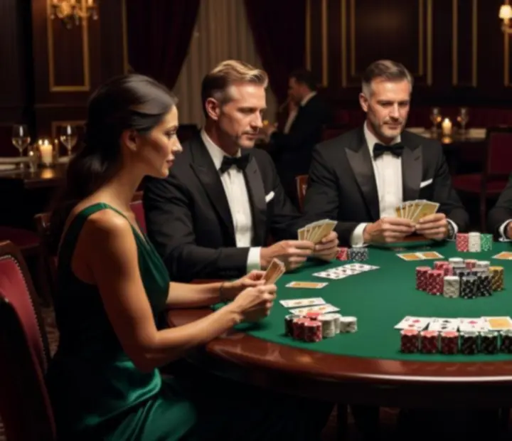 Elegáns társasági poker este szimbolikus zsetonokkal egy luxus étteremben