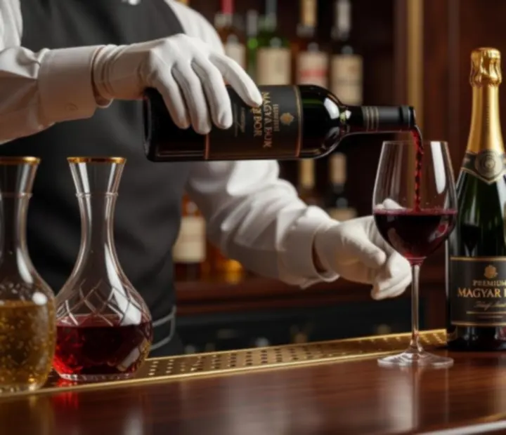 Sommelier prémium borokat és kézműves koktélokat kínál VIP vendégeknek