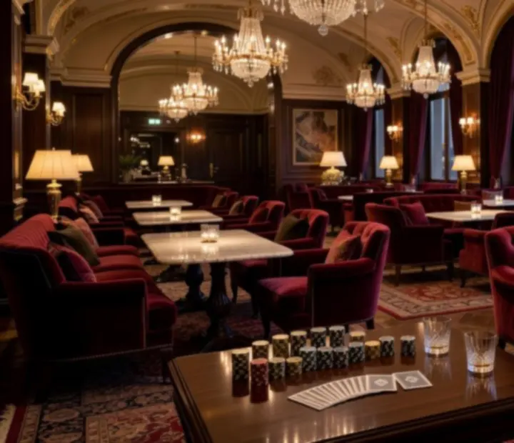Elegáns, gyengén megvilágított VIP poker szalon Budapest belvárosában